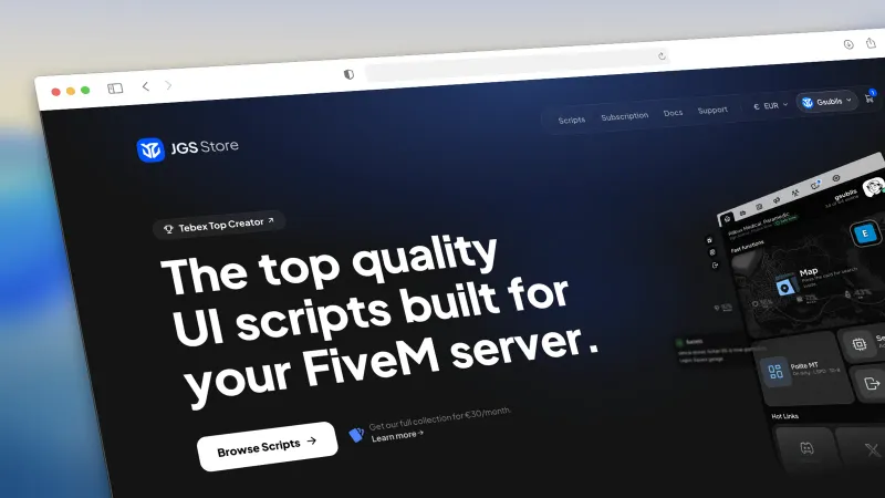 Página de inicio de JGS Store con sus scripts para FiveM